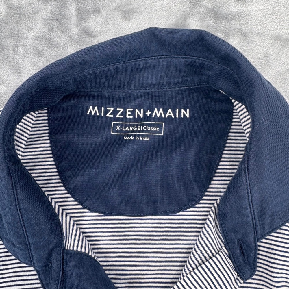 MIZZEN+MAIN Mens X Large Classic Navy White Stripe Short Sleeve Polo Shirt - Picture 2 of 7